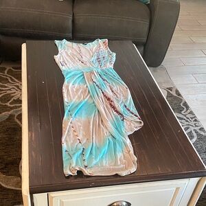 Asymmetrical Tie-Dye Dress in Blue and Tan